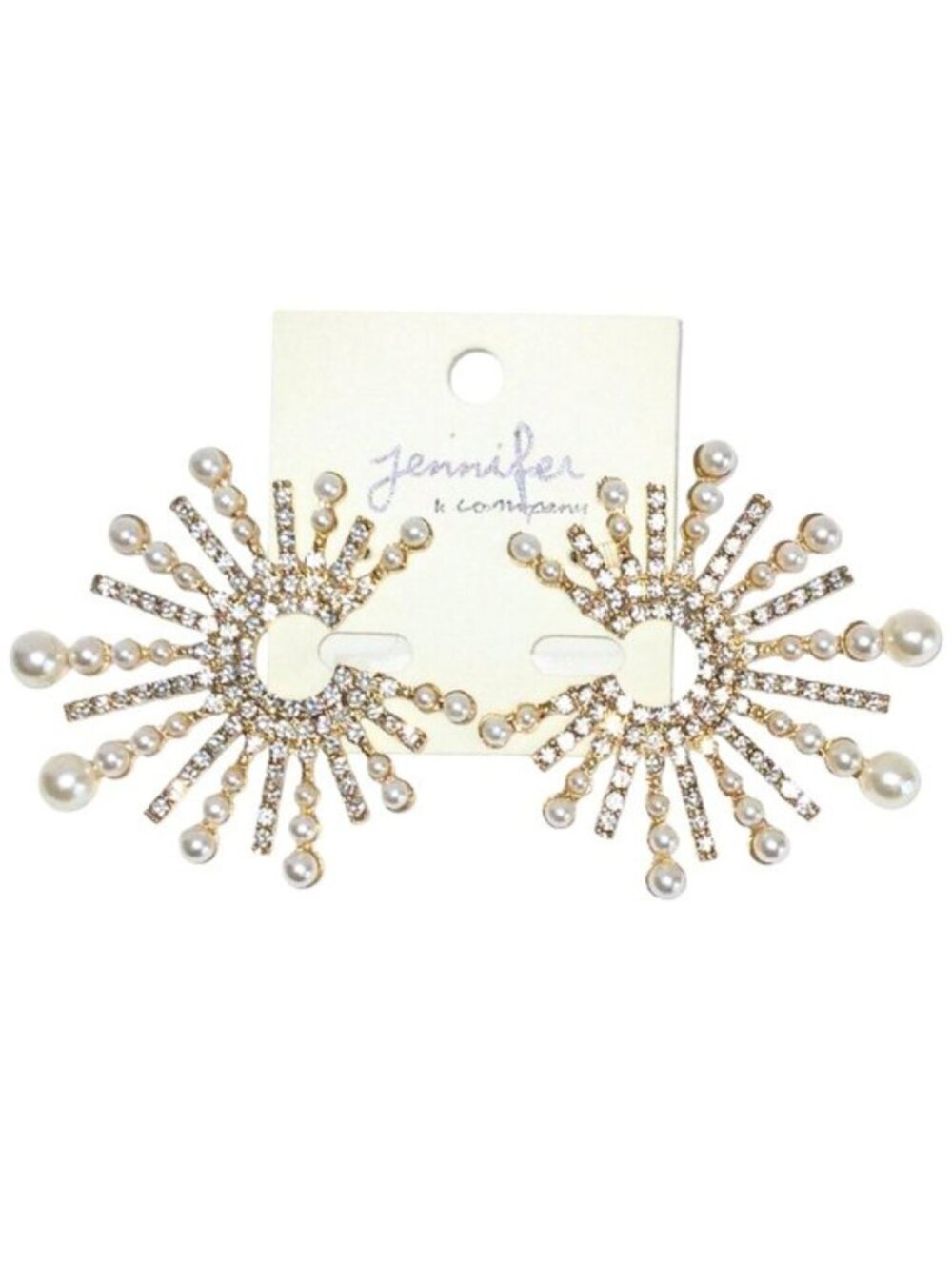 WOMEN'S GOLD PEARL & CRYSTAL SUNBURST PIERCED EARRINGS